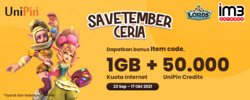 Savetember Ceria – Dapatkan Bonus Item Code, 1GB Kuota Internet, dan UniPin Credits!